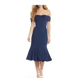 GAL MEETS GLAM COLLECTION Tyler Off the Shoulder Scuba Crepe Navy Dress size 16